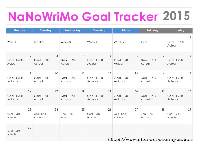 NaNoWriMo Goal Tracker 2015 #NaNoWriMo #amwriting - Houston, Texas ...